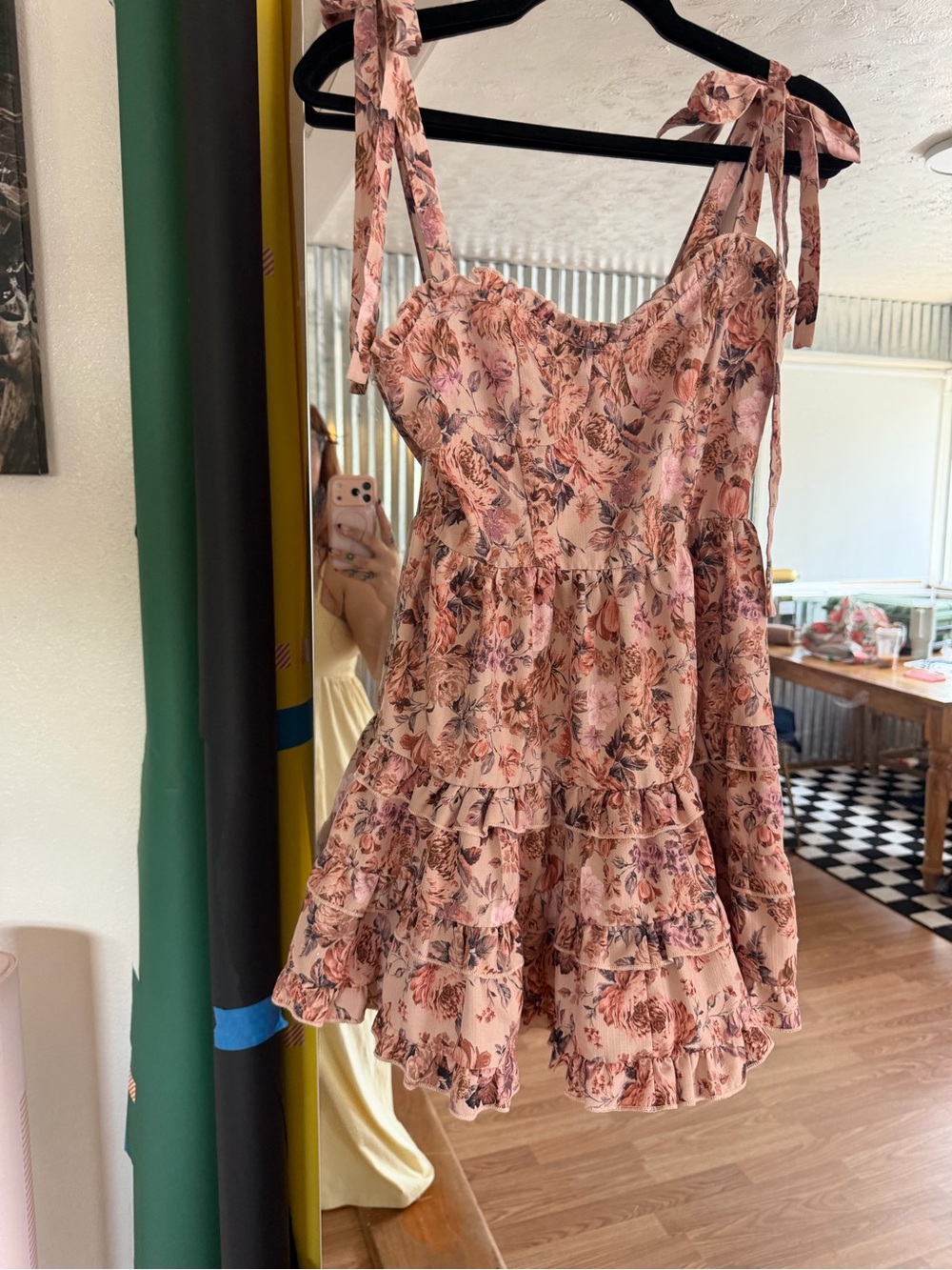 Floral Tie-Shoulder Sundress in Blush Pink